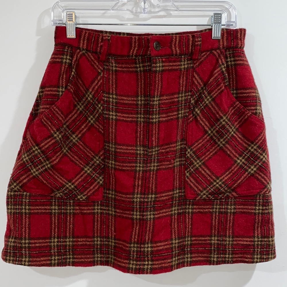 Banana republic wool red plaid mini skirt